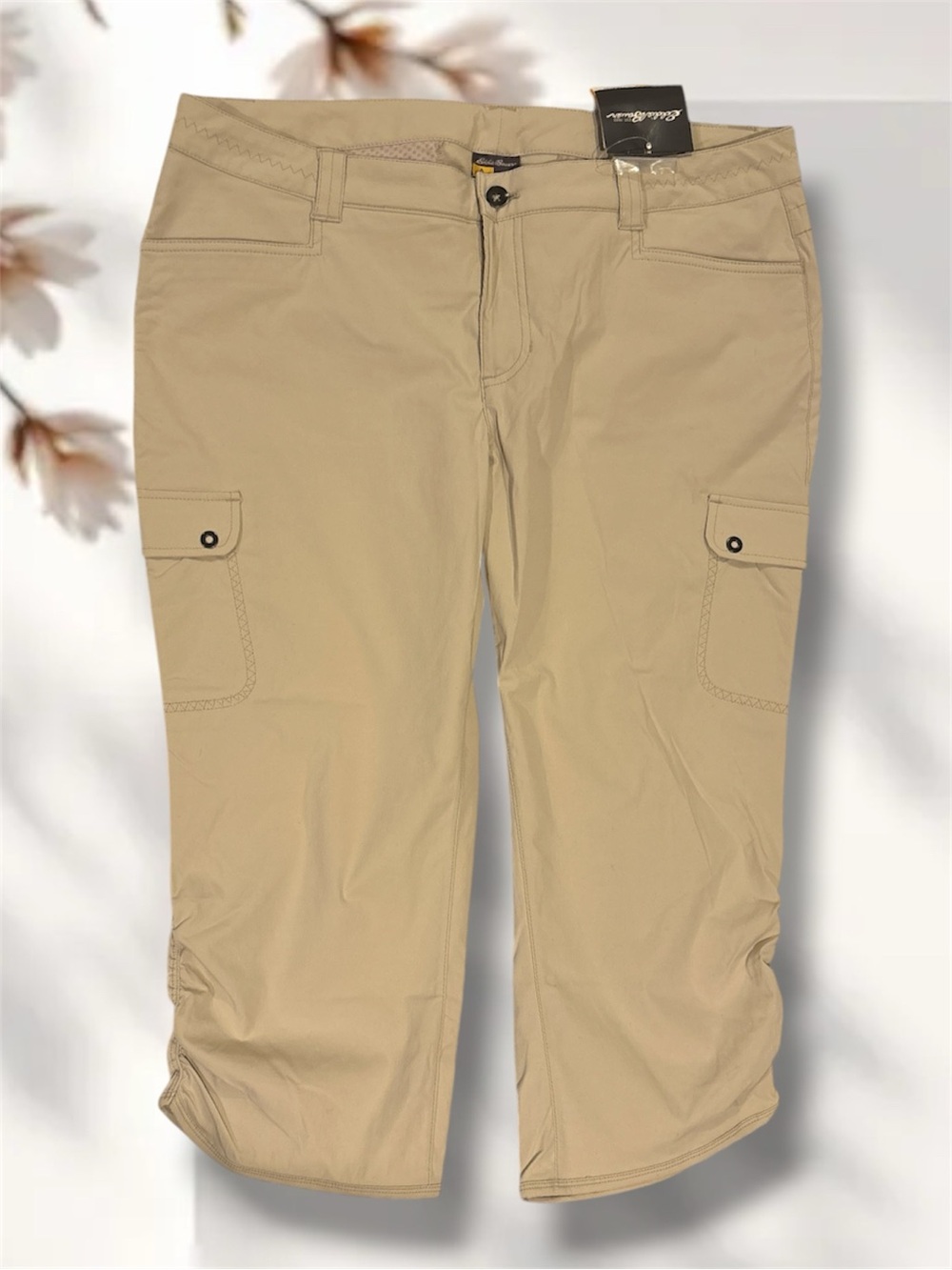Eddie Bauer Travex Flexion FreeDry Khaki Cargo Capri Pants Size 14